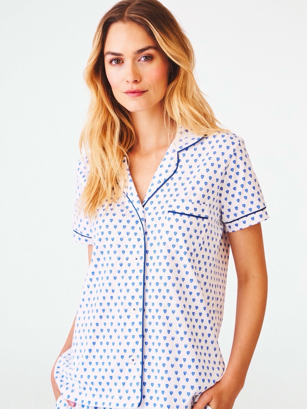 Roller Rabbit Hearts Polo Pajama Top Blue Pima Cotton Size L - TOP ONLY